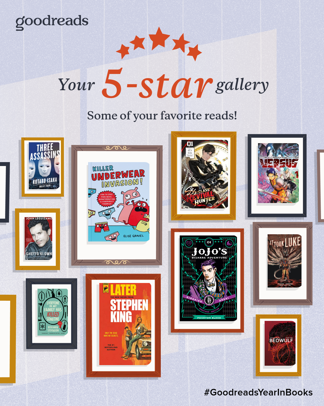 Goodreads image of my top rated books arranged like a gallery showing