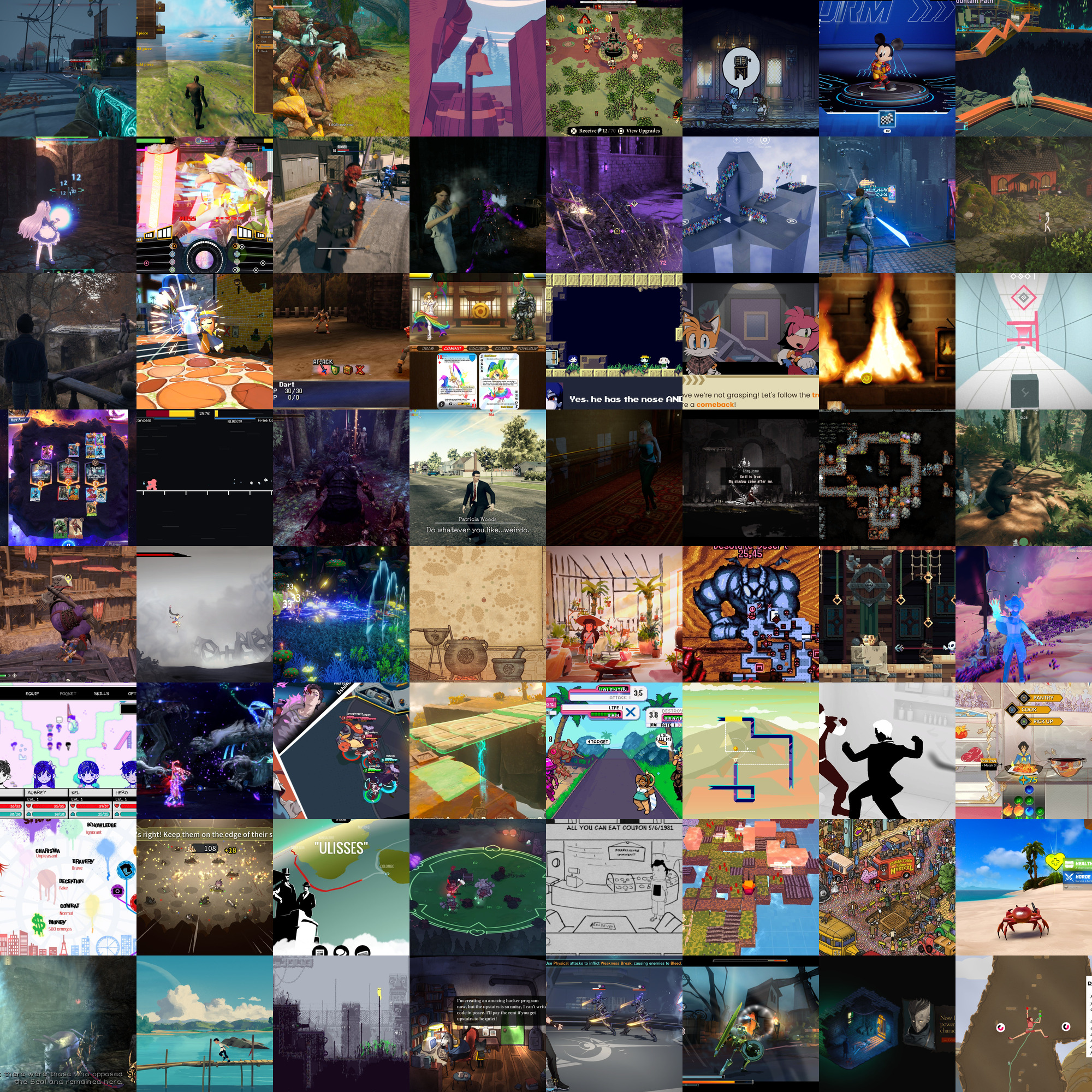 Montage of screenshots of 64 of the played games