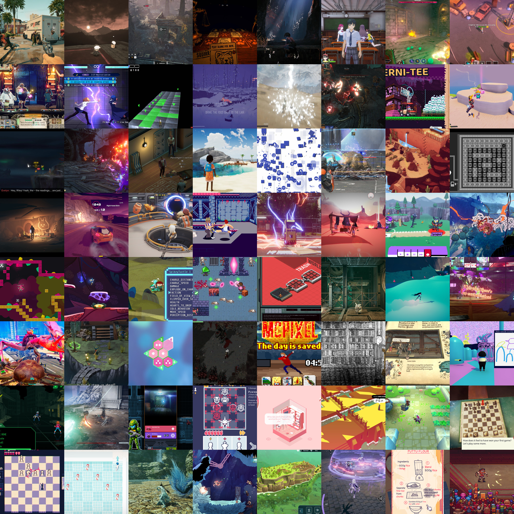 Montage of screenshots of 64 of the played games