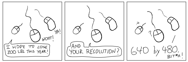 Computer mice discussing New Year resolutions