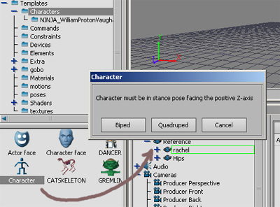 Image with arrowing indicating drag-drop of a Character node onto the actual character